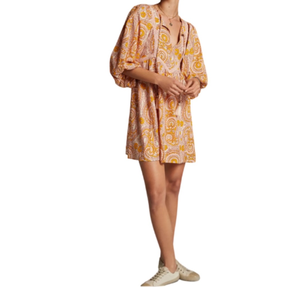 Anthropologie Agathe Lace Paisley Puff Sleeve Boho Mini Dress-‎ Medium